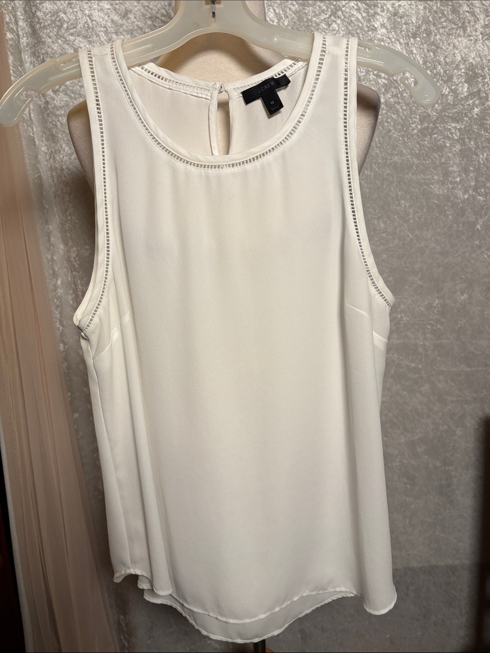 J. Crew White Eyelet-Trim Round Neck Tee Blouse Size 10